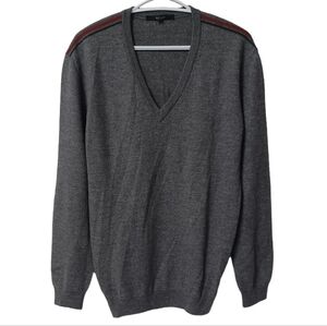 AUTH! Gucci v neck 100% wool signature shoulder strips sweater top